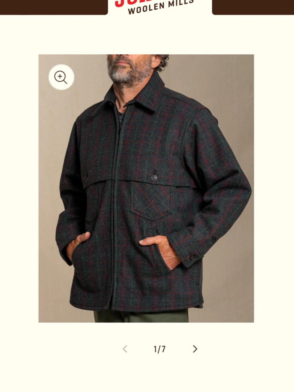 Johnson Woolen Dark Gray Wool Pea Coat with Red Windowpane